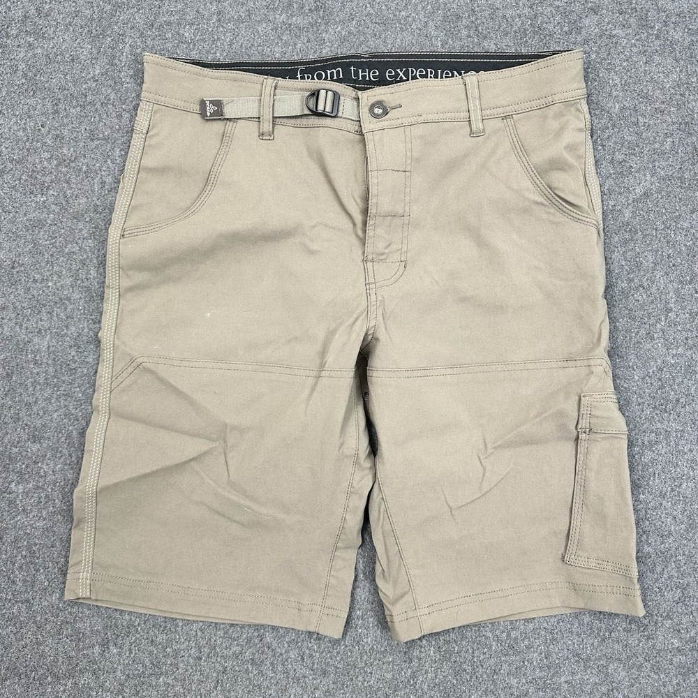 Prana Mens Hiking Shorts Tan Stretch Outdoor Utility Casual Size M